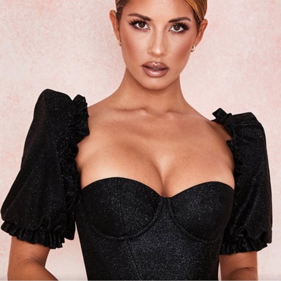 House of CB Tops - House of CB AMARE BLACK PUFF SLEEVE CORSET